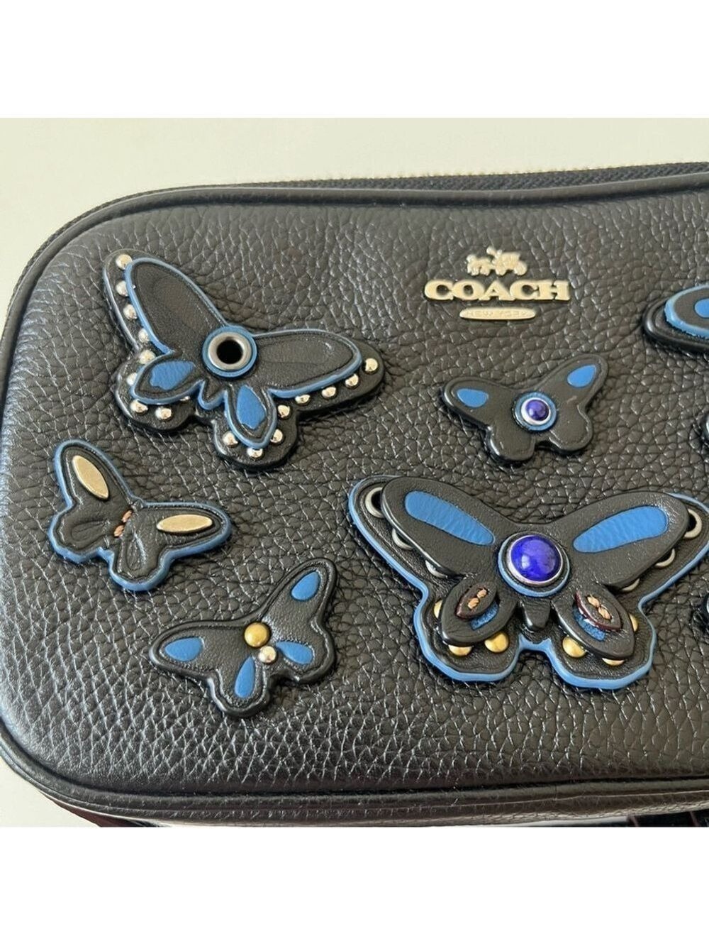 Coach Butterfly Applique Black Blue Butterfly Leather with cards, coins, id case - Picture 5 of 11